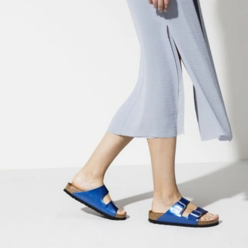 Birkenstock  Arizona metalic blue slides Sandals